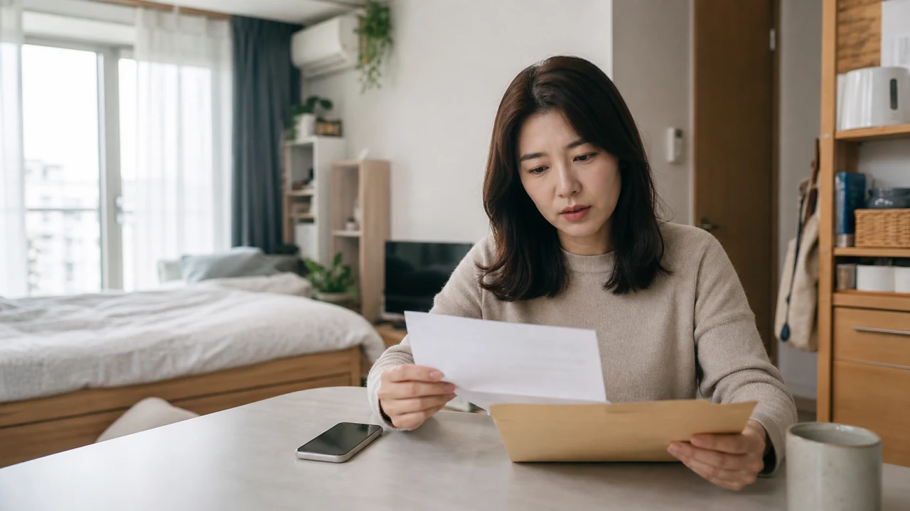 우편 서류 봉투를 확인하는 임차인